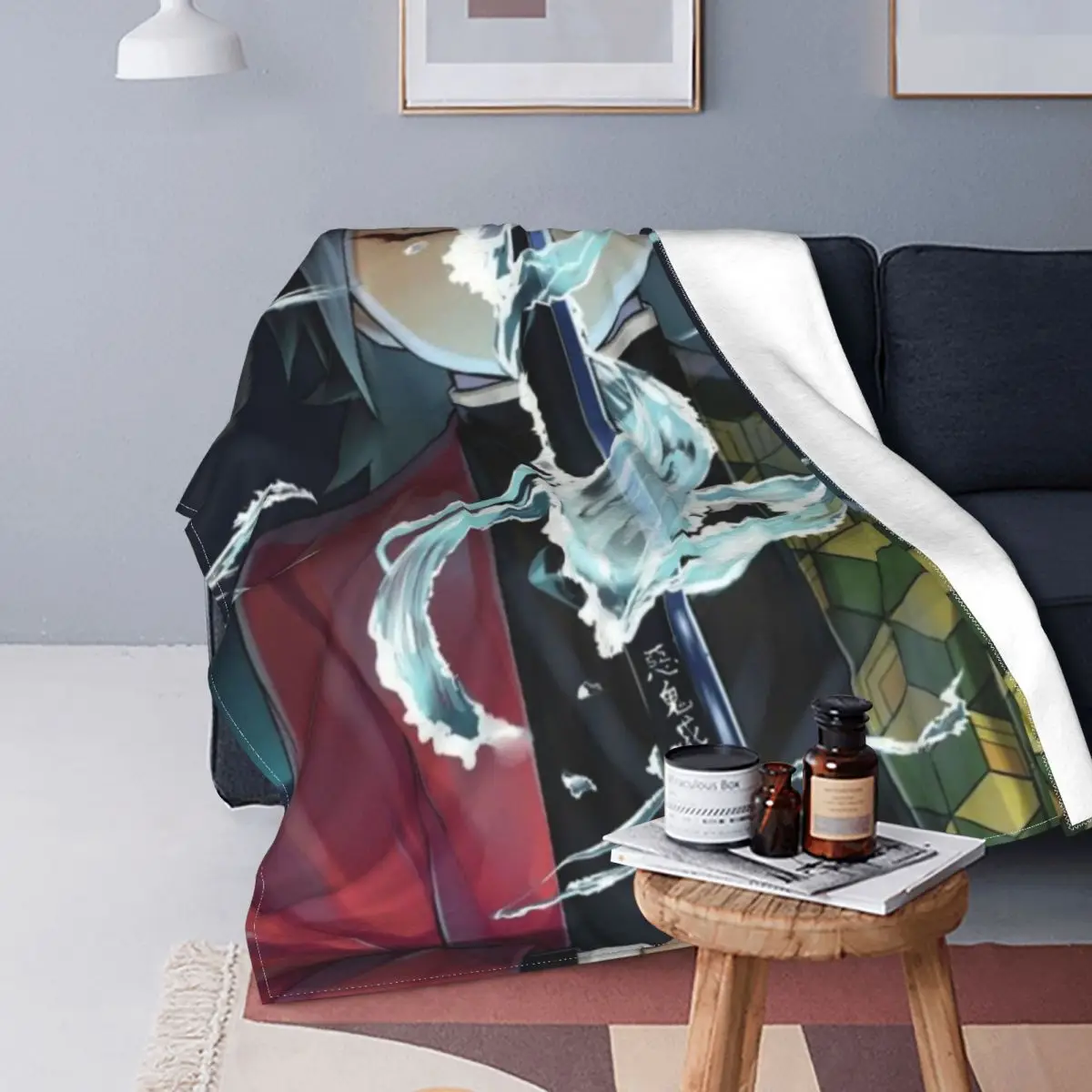 

Tomioka Giyu Winter Flannel Fleece Throw Blanket Warm Blankets Cotton Quilt Home sofa Bedroom Bedding Throws adult Cartoon