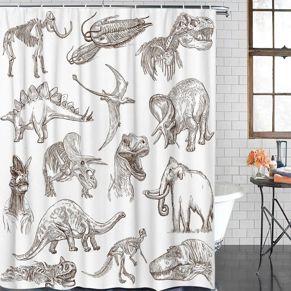Иллюстрации динозавров мультяшная душевая занавеска для ванной из полиэстера