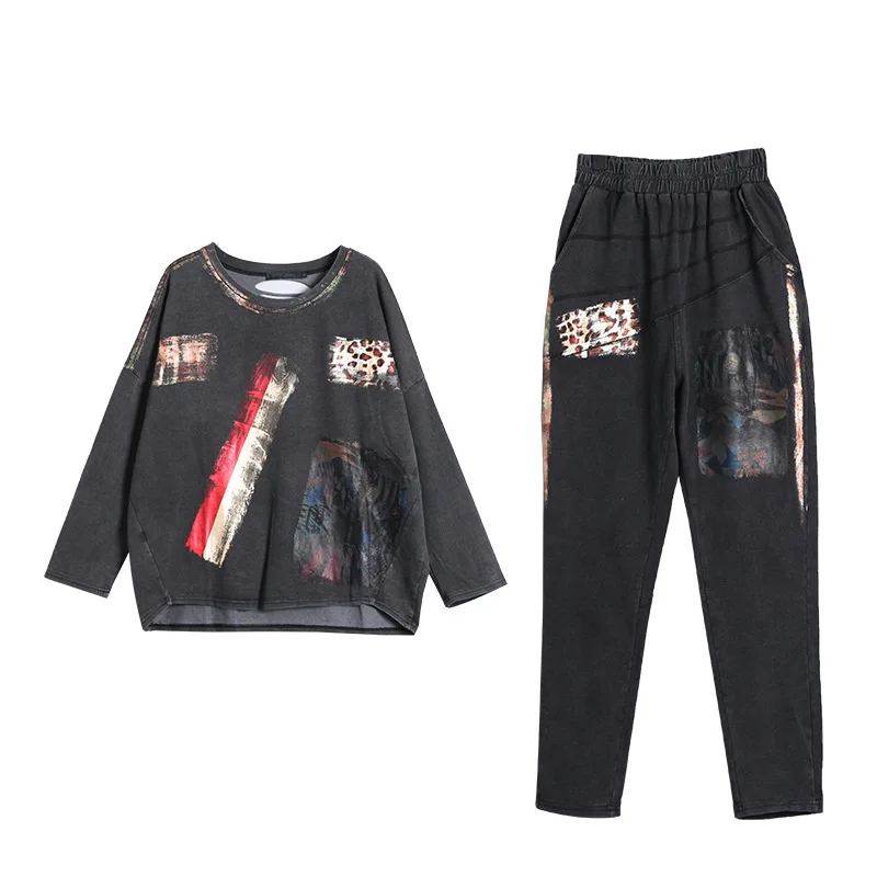 

Fashionable Tracksuit Women O Neck Tees And Pants Casual Suits Women's 2020 Trend Printing Female Sports Casual Two Piece Set