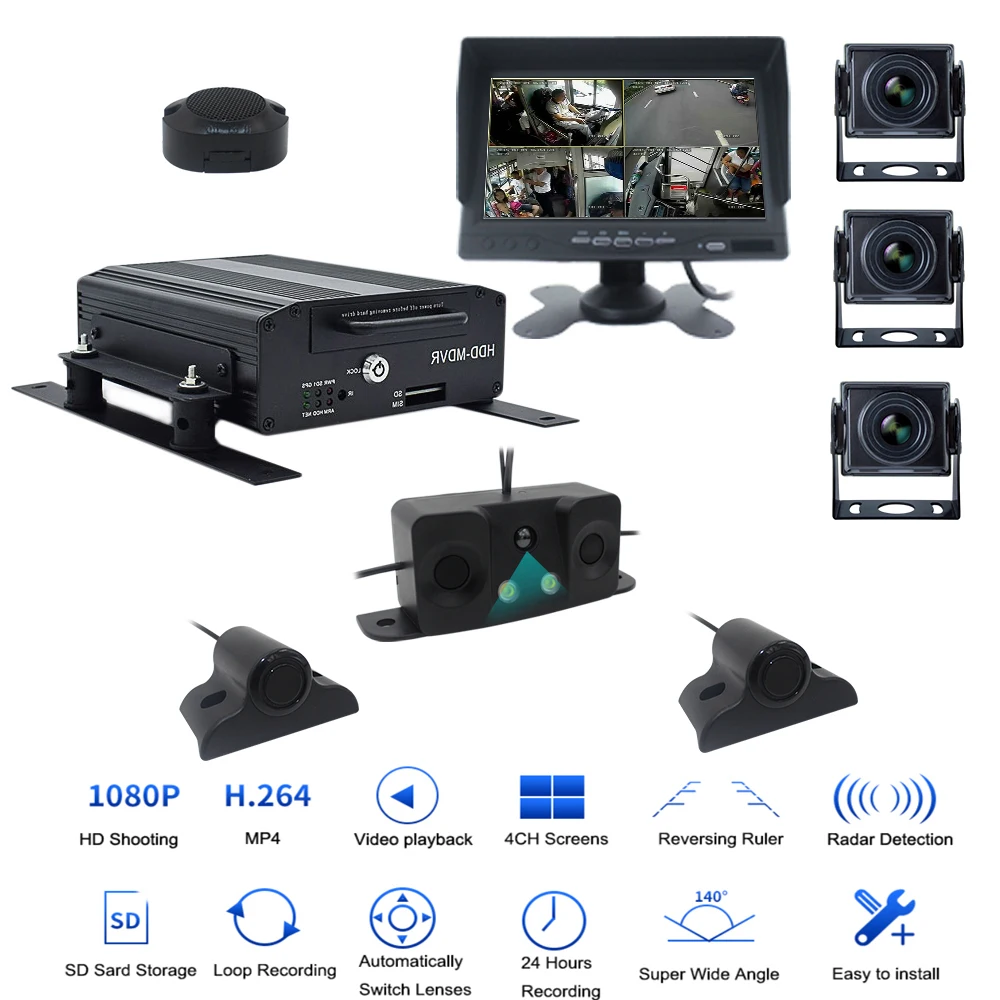 4-канальный автомобильный монитор система видеонаблюдения с жестким диском 4