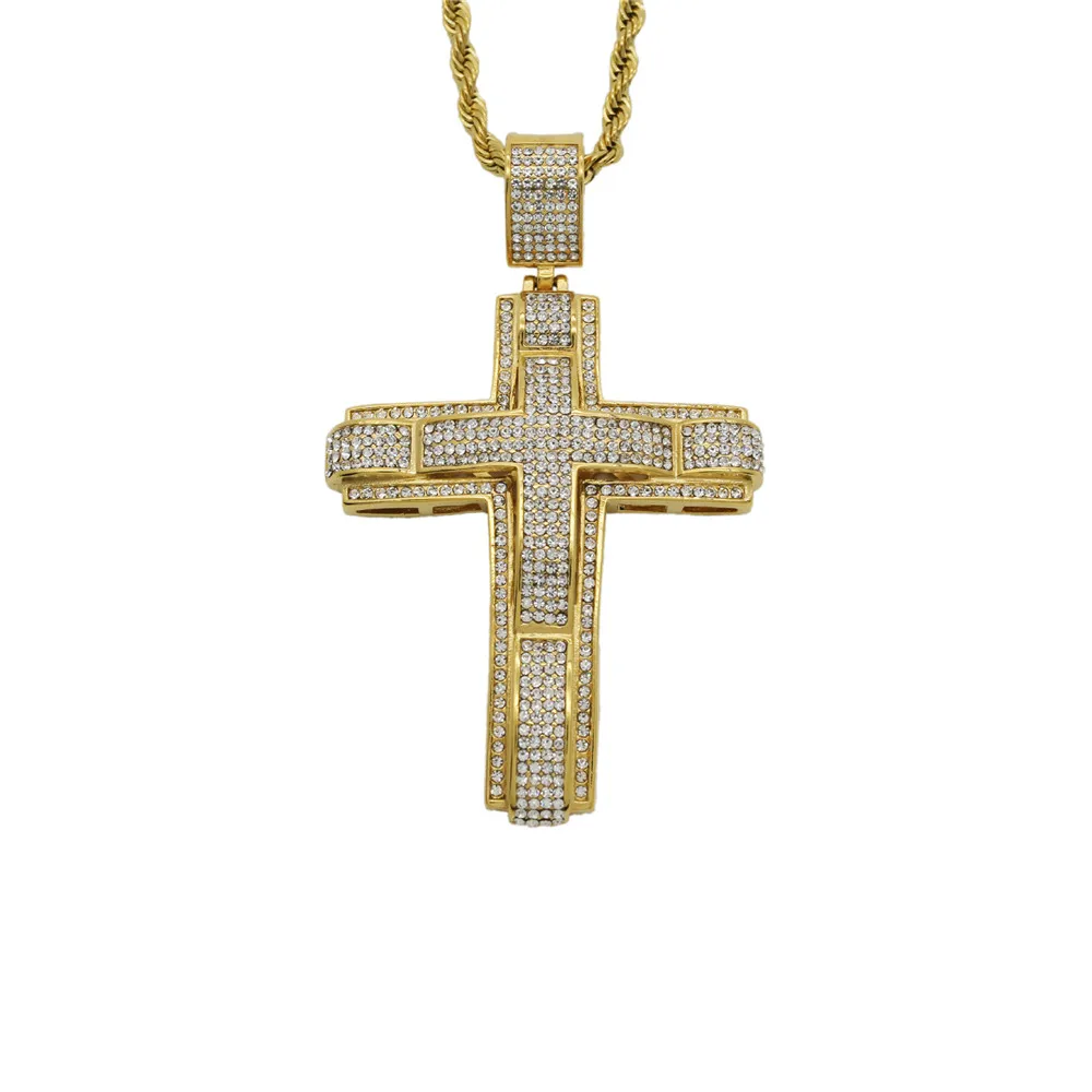

Pock Big Cross Necklace & Pendant With Chain Gold Color Stainless Steel Cubic Zircon Men's Women Hip hop Jewelry For Gift