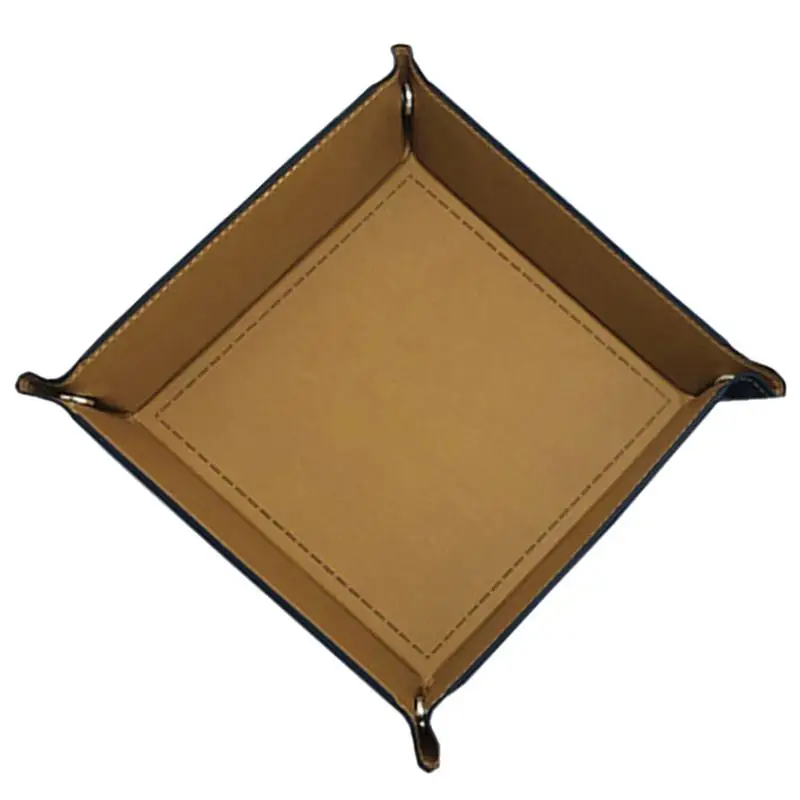 

1pc Foldable Storage Case Leather Storage Box Sundries Organizer Desktop Tray for Home Office Camel