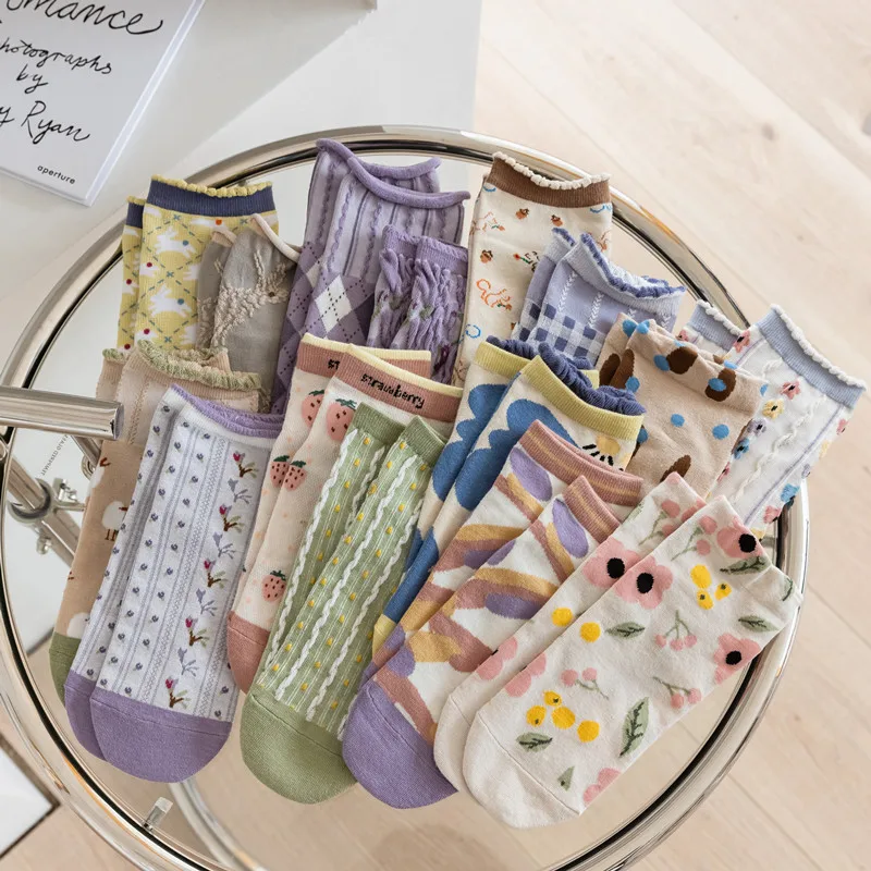 

2021 Women Socks Spring 3 Pairs Low Cut Socks INS Japanese Style Femme Footwear Soft Breathable Socks Set