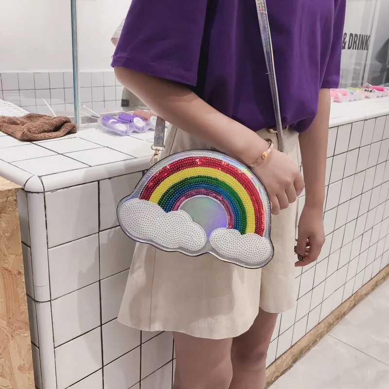 

Personality Laser Rainbow Sequins Shoulder Bag for Women Cute Cartoon Fresh Cloud Shape Handbag Female Party Purse Dropshiping