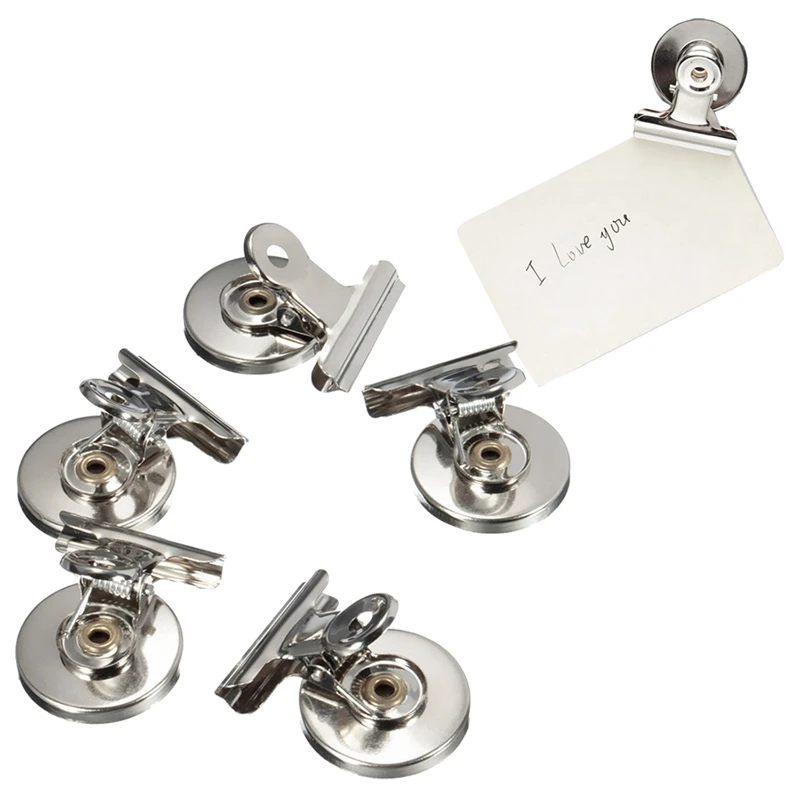

5pcs 3cm Magnetic Clip Magnet Refrigerator Wall Memo Note Message Holder Silver