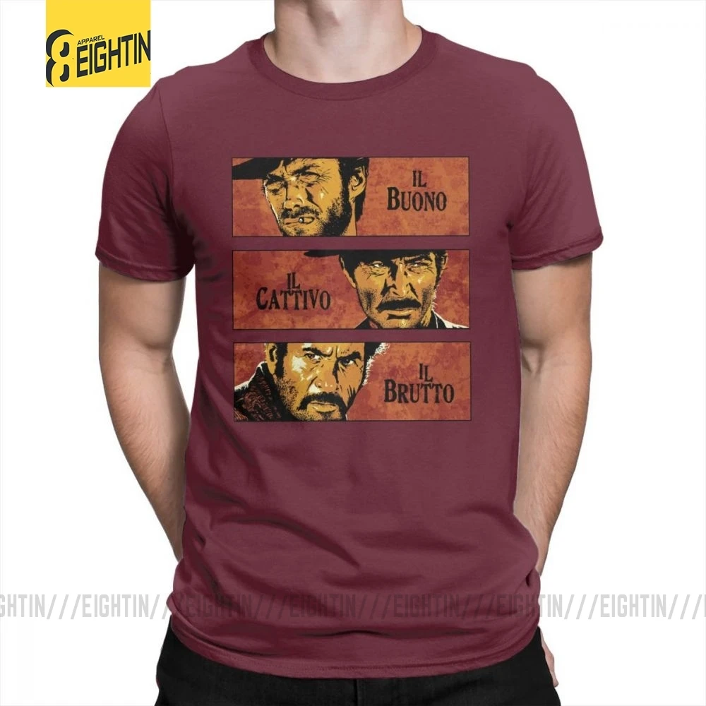 The Good The Bad And The Ugly Clint Eastwood, футболка с коротким рукавом размера плюс, футболка из хлопка с круглым воротником, мужские топы, футболки - Цвет: Burgundy