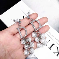 luxury brand long pearl drop earrings for women crystal letter d earring female wedding fashion jewelry oorbellen 2020 brincos
