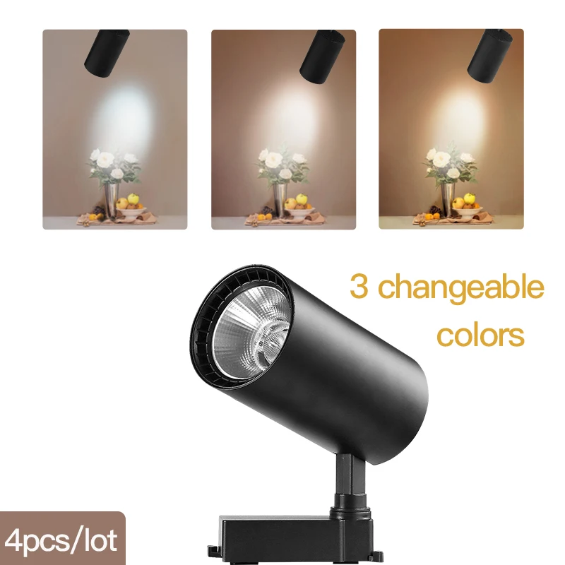 3 Emitting Colors COB светодиодный Трековый светильник 220V 12/20 Вт, 30 Вт, 40 Вт регулируемый Точечный светильник Алюминий потолочный рельсы для Кухня магазин - Испускаемый цвет: 3 Emitting Colors
