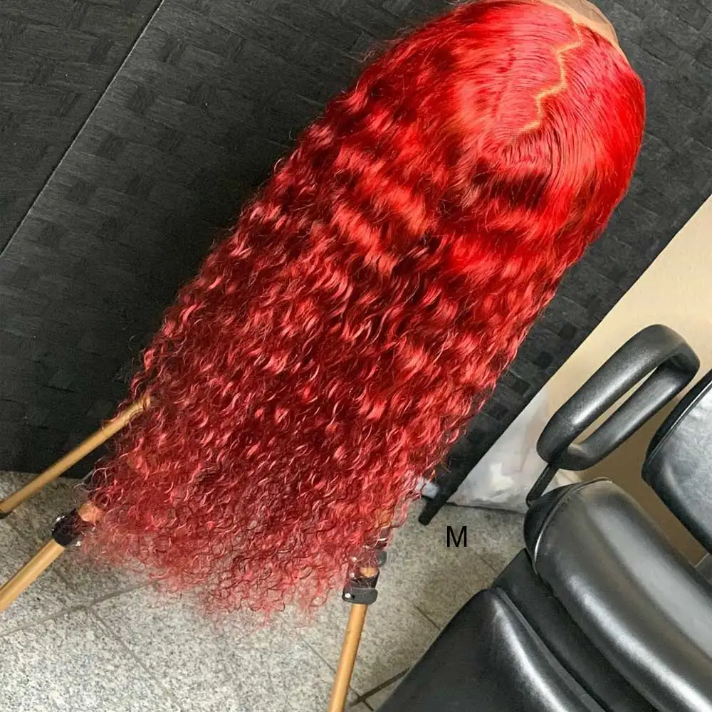 Предварительно выщипанные 13x6 человеческие волосы парик Remy Кудрявый красный цвет