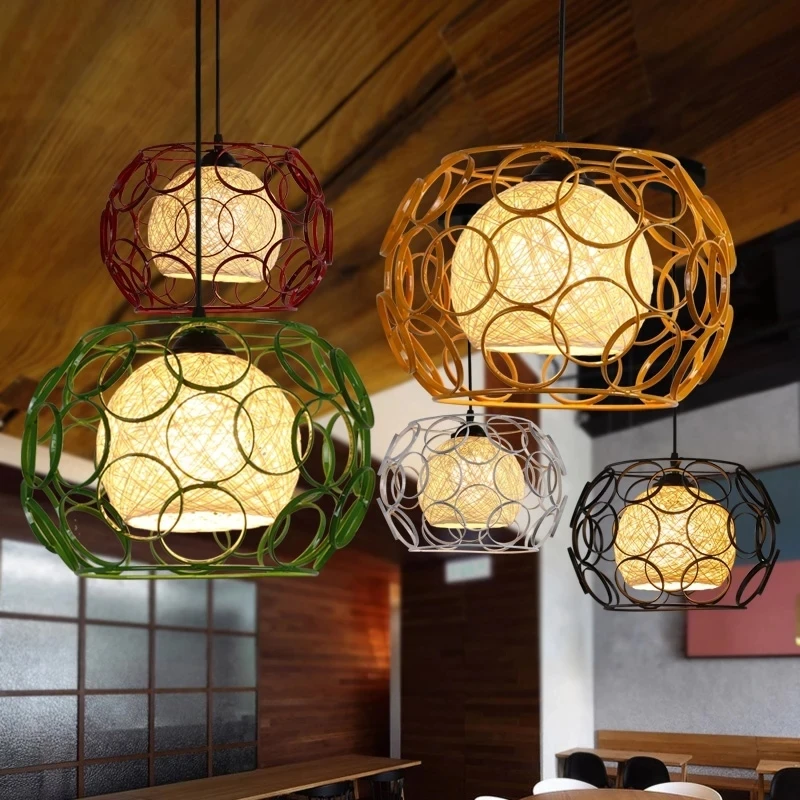 

modern cage pendant lights Nordic Simple retro Scandinavian loft Rattan ball pendant lamp Dining Room Hanging Lamps Indoor decor