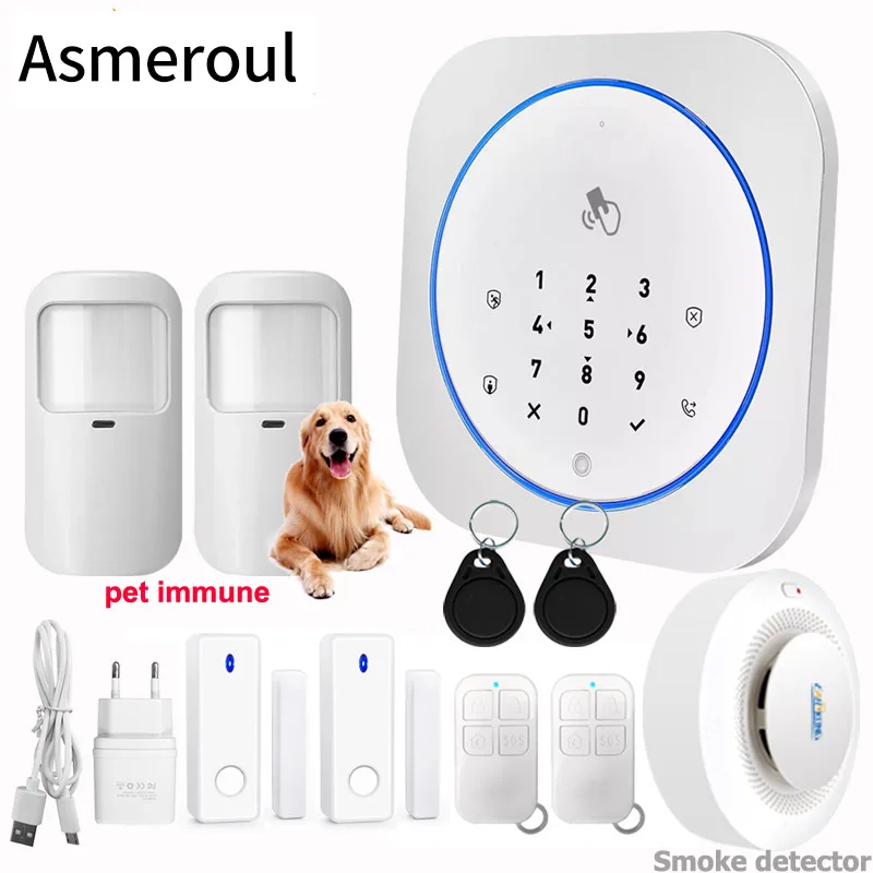 

GSM Alarm System Safe RFID APP Touch Keyboard 433MHz Door Open & Closed Sensor Alarm Infrared PIR animal immune motion detector