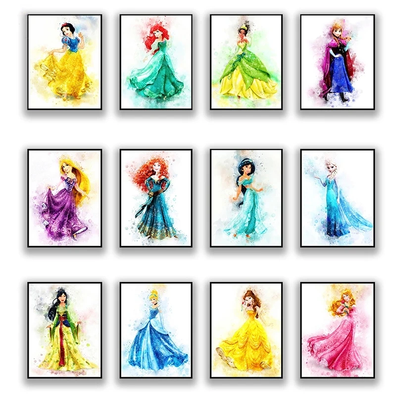 

Disney Fairy Tales Movies Beauty Girl Princess Posters Prints Figure Picture Children Gift Cartoon Canvas Painting Decor Cusdros