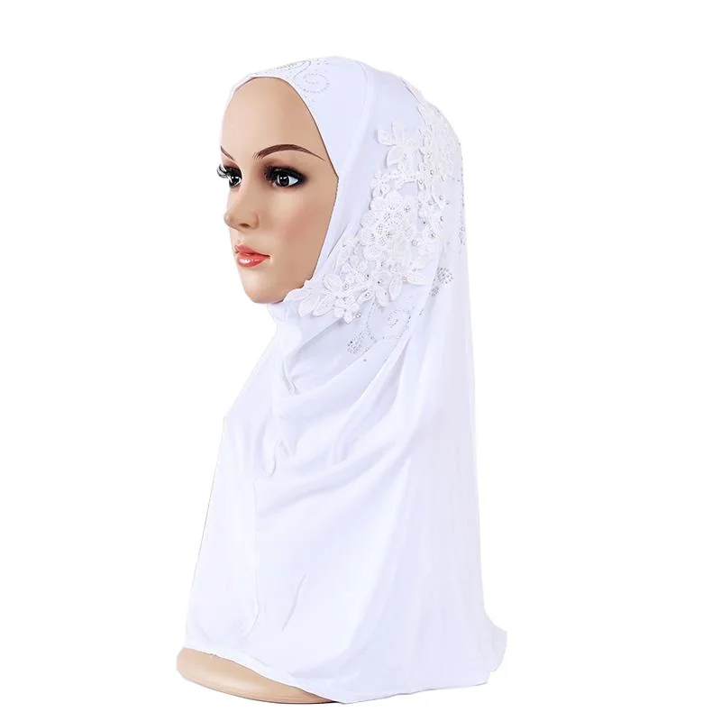 

new point drill solid color splicing headscarf Muslim women's fashion headtie