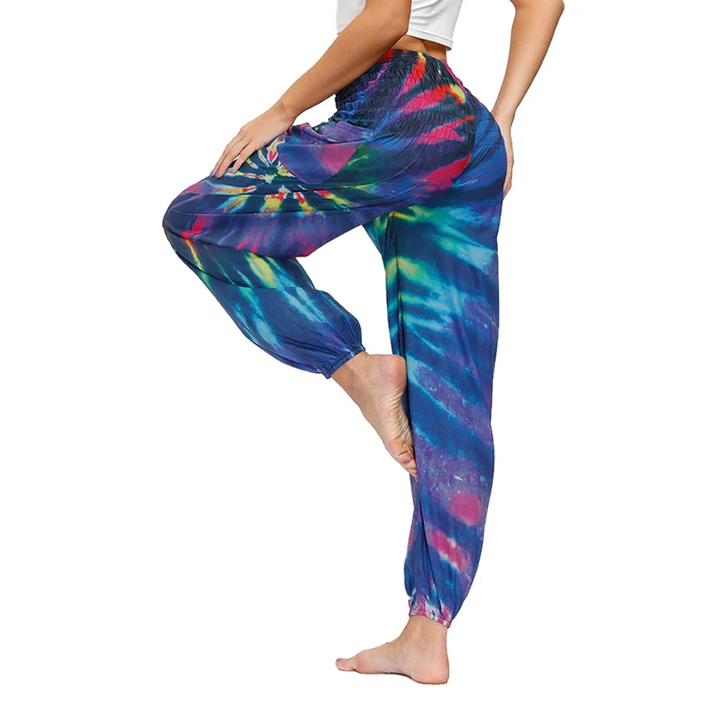 Женские богемные повседневные свободные штаны для йоги с галстуком-краской