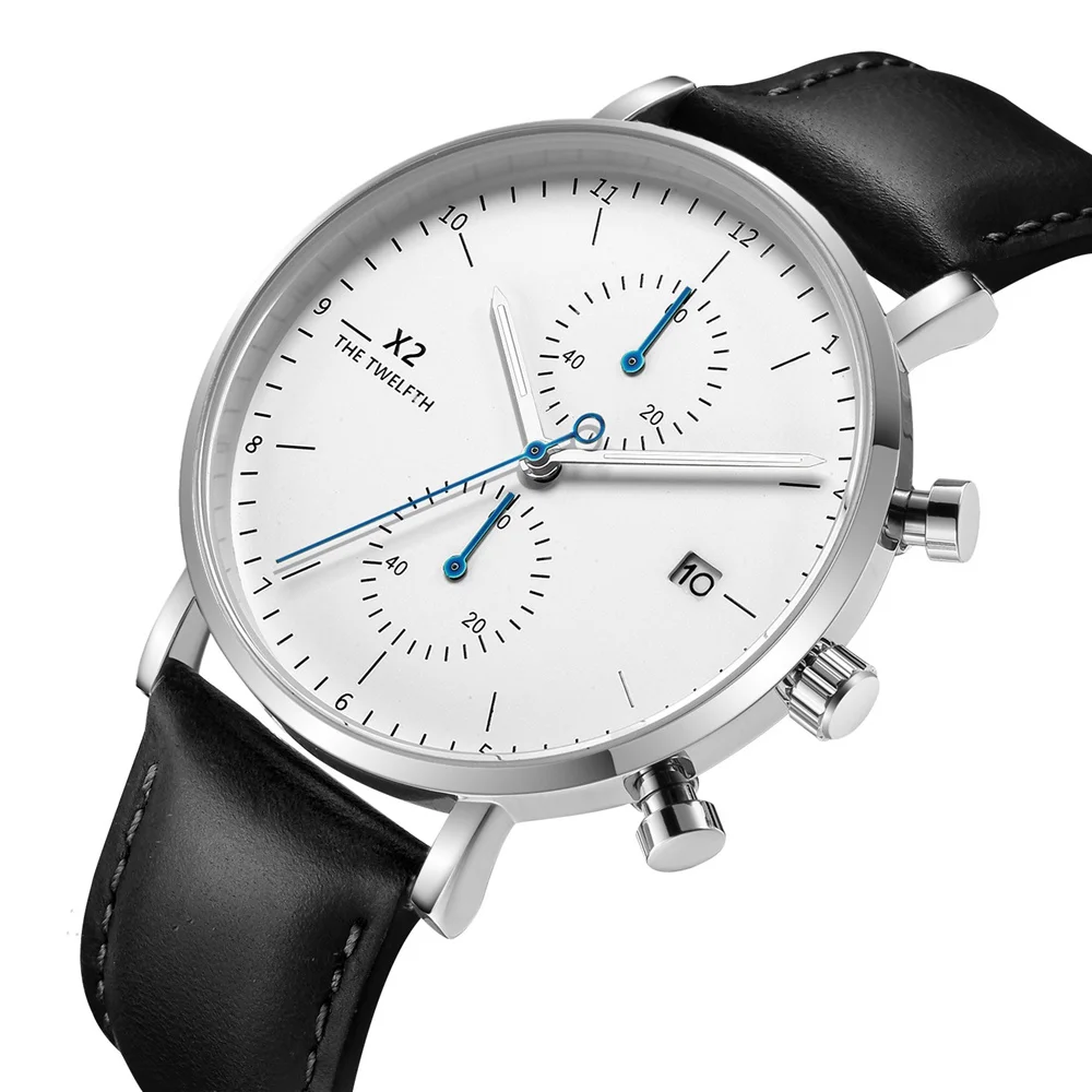 С модным циферблатом календарь Дисплей черным кожаным ремешком Мужские кожаные