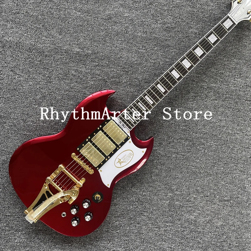 Гитара SG корпус темно-красного дерева гриф из розового фурнитура золотого цвета