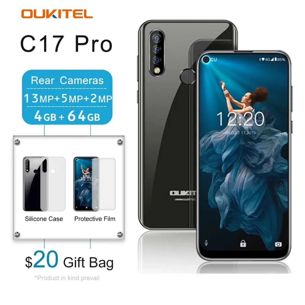 

OUKITEL C17 Pro 6.35'' Android 9.0 4GB 64GB Smartphone 19:9 MT6763 CPU Fingerprint Face ID Octa Core 3900mAh 4G Mobile Phone