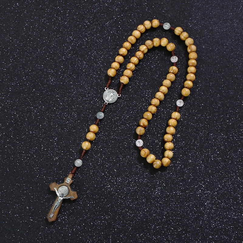 Коми Христос деревянные бусины 8 мм Четки из бисера крест кулон тканые веревки