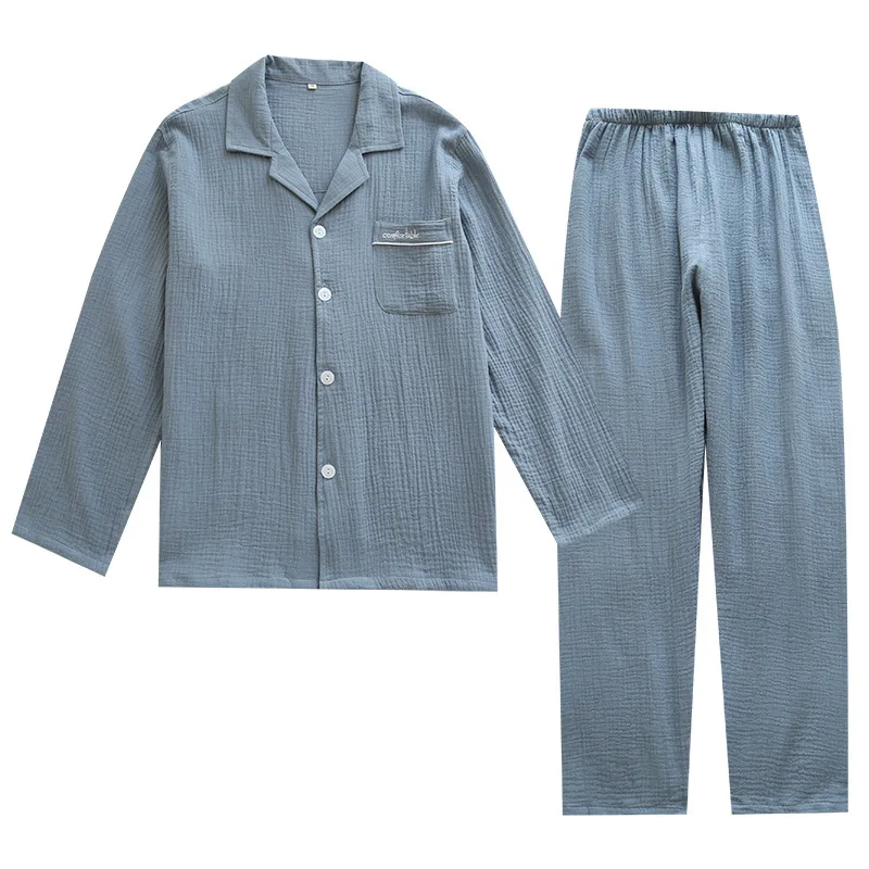 

Japanese style spring and autumn new couple cotton pajamas men's long-sleeved trousers plus size simple style home service women