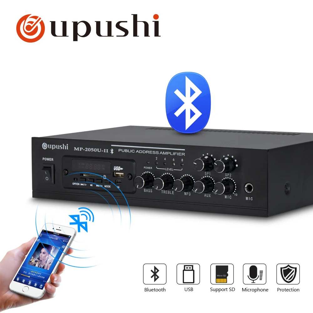 Oupushi MP-2050U-II система общественного адреса Профессиональный Усилитель постоянного давления контроль мобильного телефона USB карта воспроизведения музыки