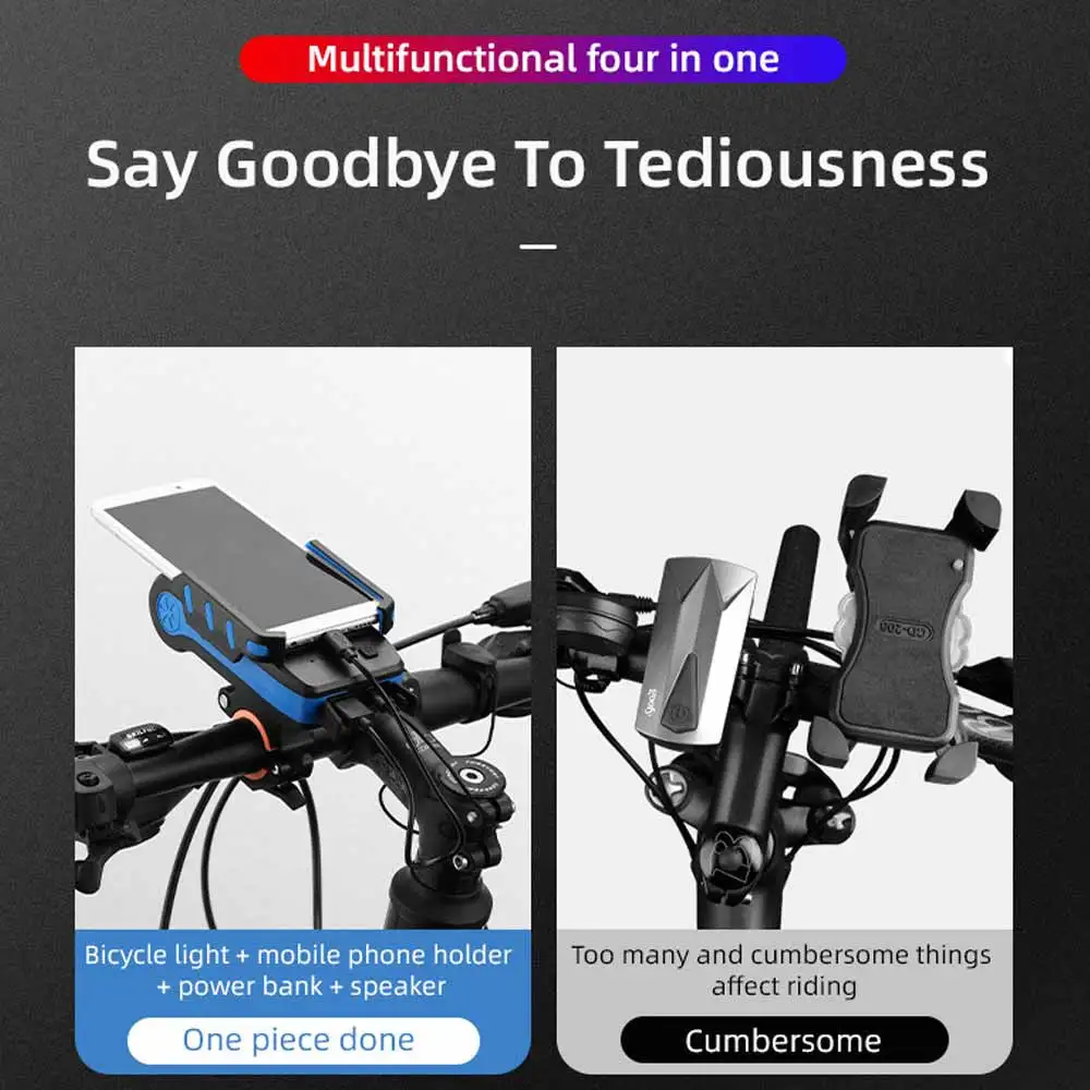 

4 In 1 Rechargeable Bicycle Light Bike Horn Handlebar Phone Holder Bell 2400/4000 MAh Power Bank MTB Bike Phone Holder Bike Bell