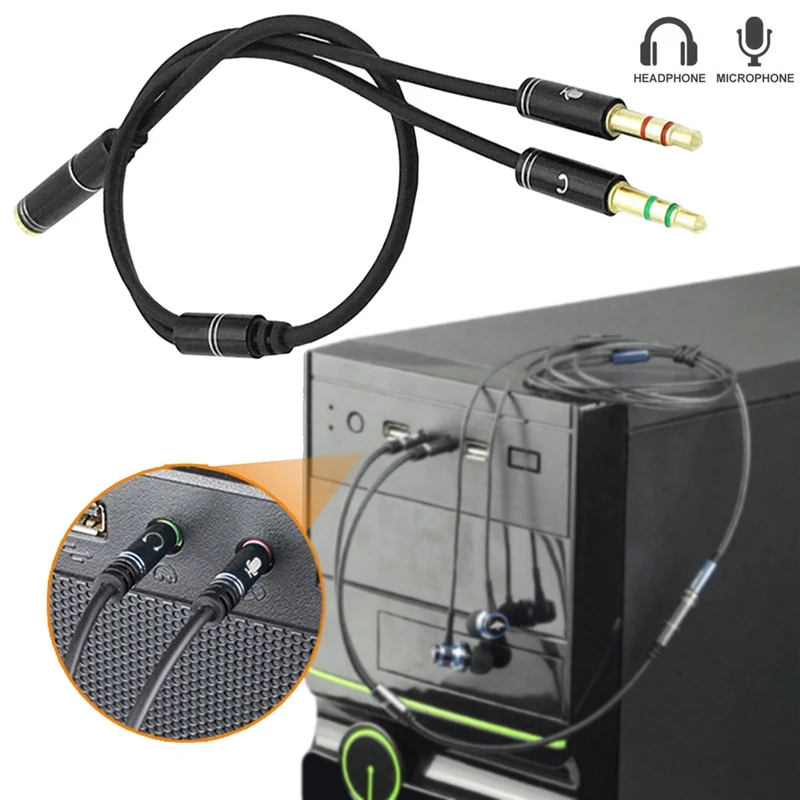 

RISE-AUX 3.5mm Audio Mic Splitter Cable Female to 2 Male Headphone Microphone Adapter