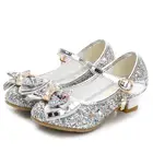 Классические туфли из искусственной кожи с бантом для девочек, детская обувь для танцев и вечерние, женская свадебная обувь на высоком каблуке