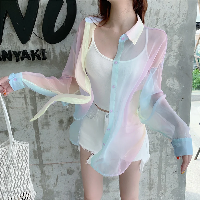 

blouse women vadim blusas vintage ropa haut rainbow shirt camisas mujer roupas feminina korean style vetement femme tops tangada