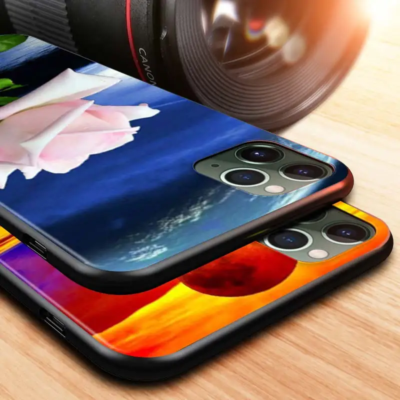 

Flower Moon Color For Apple iPhone 12 Pro Max Mini 11 Pro XS Max X XR 6S 6 7 8 Plus 5S SE2020 Black Phone Case