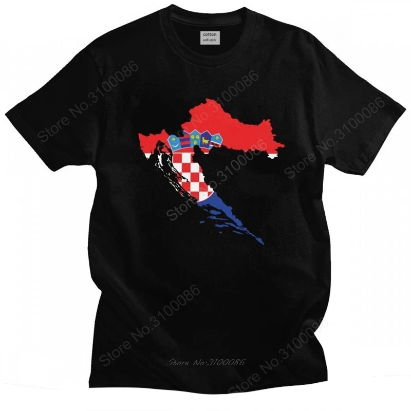 

Футболка мужская классическая из хлопка, Повседневная рубашка с круглым вырезом и короткими рукавами, с Хорватским флагом и картой, одежда