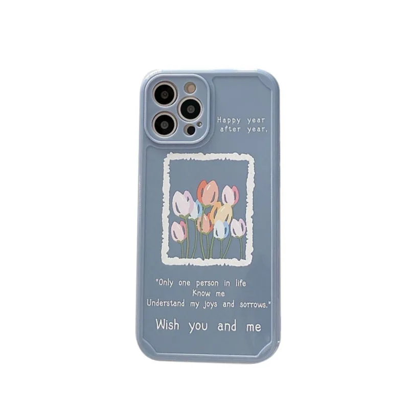 

Literary blue flower mobile phone case is suitable for iPhone11 12Pro Max mini X XR XSMax8 7PluS anti-drop protective back cover