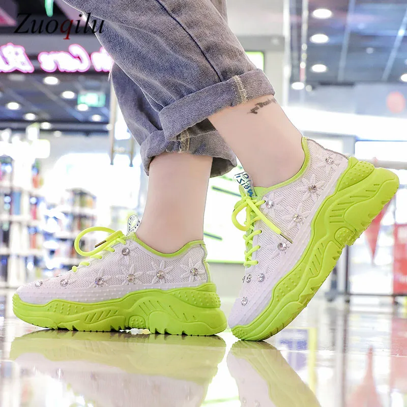 2021 столбике и платформе кроссовки с верхом из сетчатого материала стразы