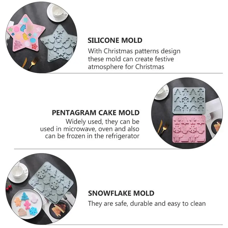 

4Pcs Christmas Cake Molds Gingerbread Man Cookie Mold Christmas Day Silicone Mold Pentagram Baking Molds (Assorted Color)
