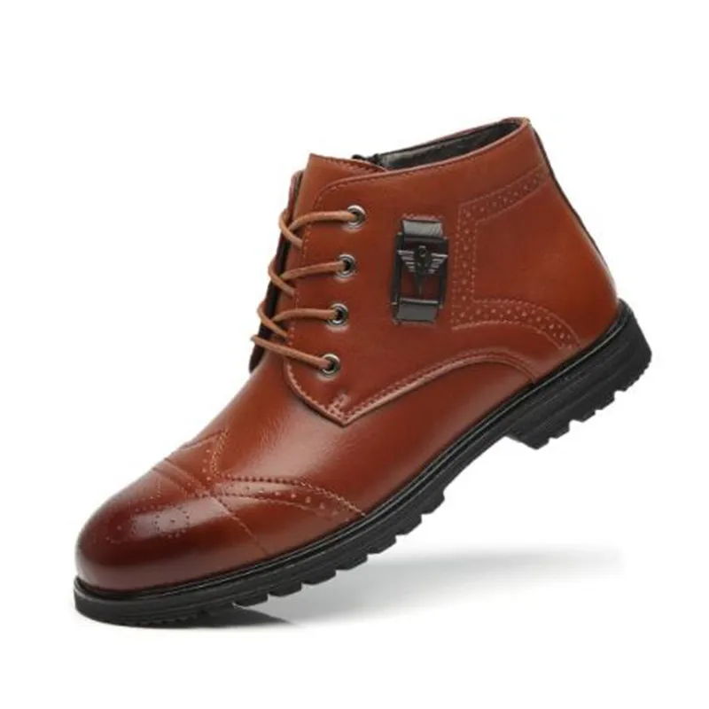 

Men Leather Lace-up Ankle Boots High Quality Men Vintage Waterproof Western Boots Autumn Winter Plus Size 39-45 Black Brown