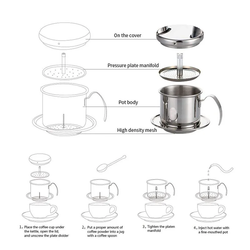 

Stainless Steel Vietnam Coffee Dripper Filter Coffee Maker Portable Pour Over Dripper Maker Filters Pot Coffee Percolator
