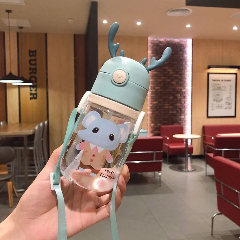 Детская соломенная бутылка для воды 600 мл с плечевым ремнем без БФА прыгающей