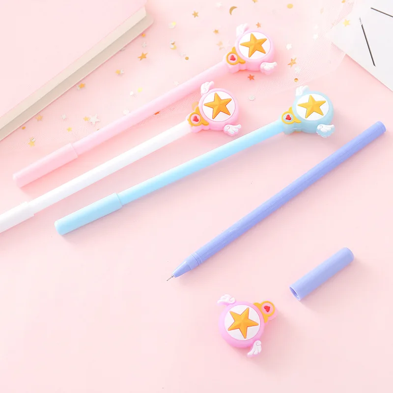 20 Pcs Creative Cute Pink Girl Wings Stars Gel Pen Student Stationery Black Signature Pen Material Escolar Criativo