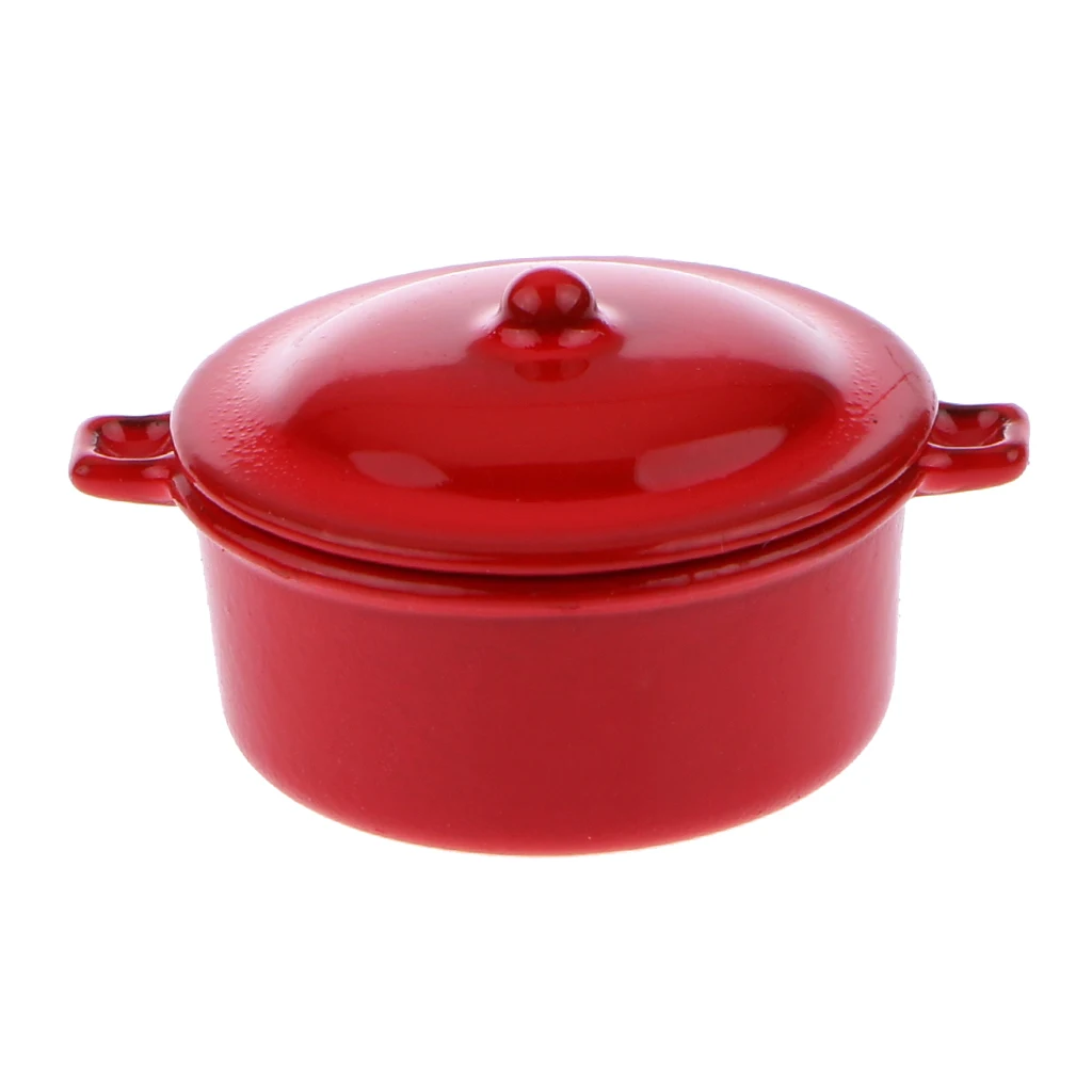 

12th Red Cooking Soup Pot with Lid Dolls House Miniature Kitchen Accessory
