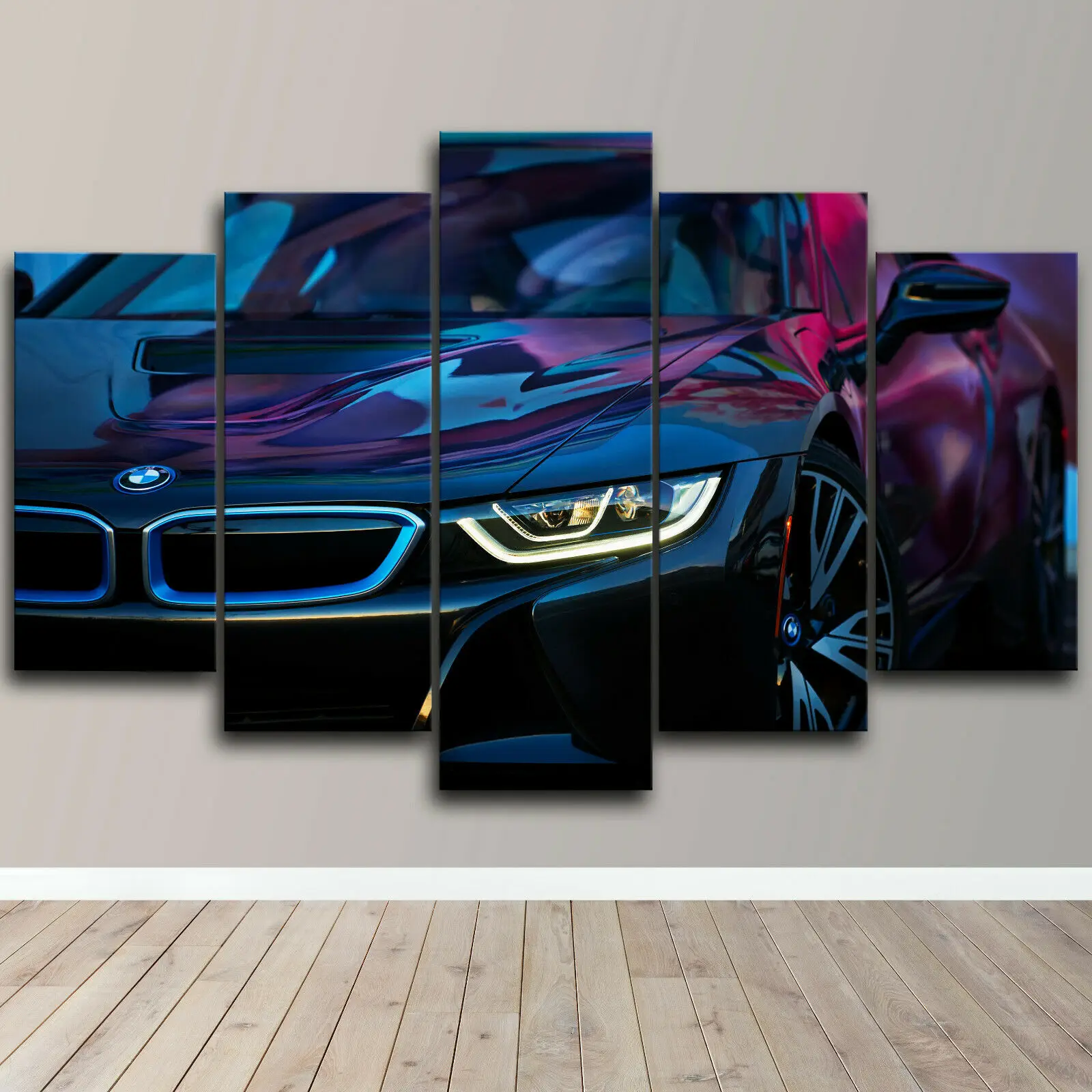 

5 Pcs Dark Blue German Sports Car I8 Poster Canvas Picture Print Wall Art Canvas Painting Wall Decor for Living Room No Framed