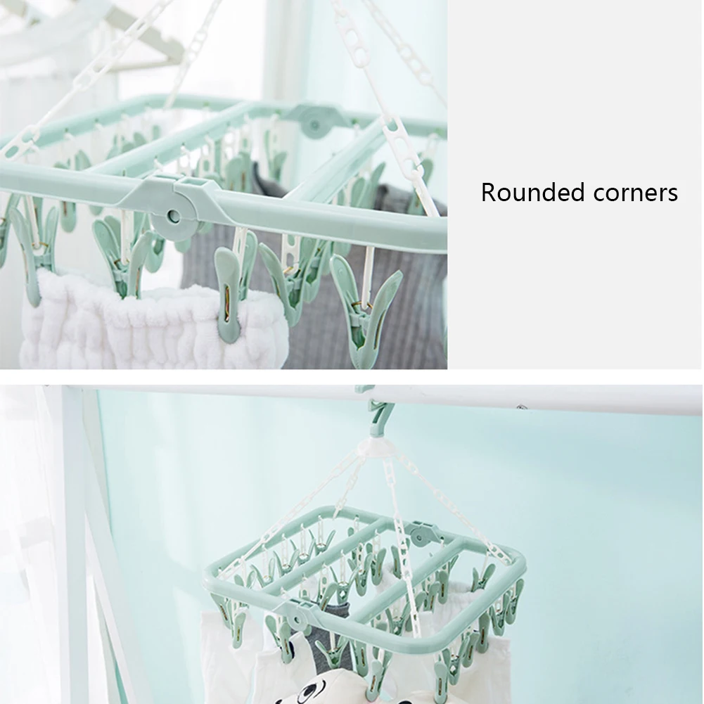 

High Quality 32 Clips Portable Socks Cloth Hanger Rack Clothespin Multifunctional Drying Rack Sock Holder Wardrobe Cloth Hangers