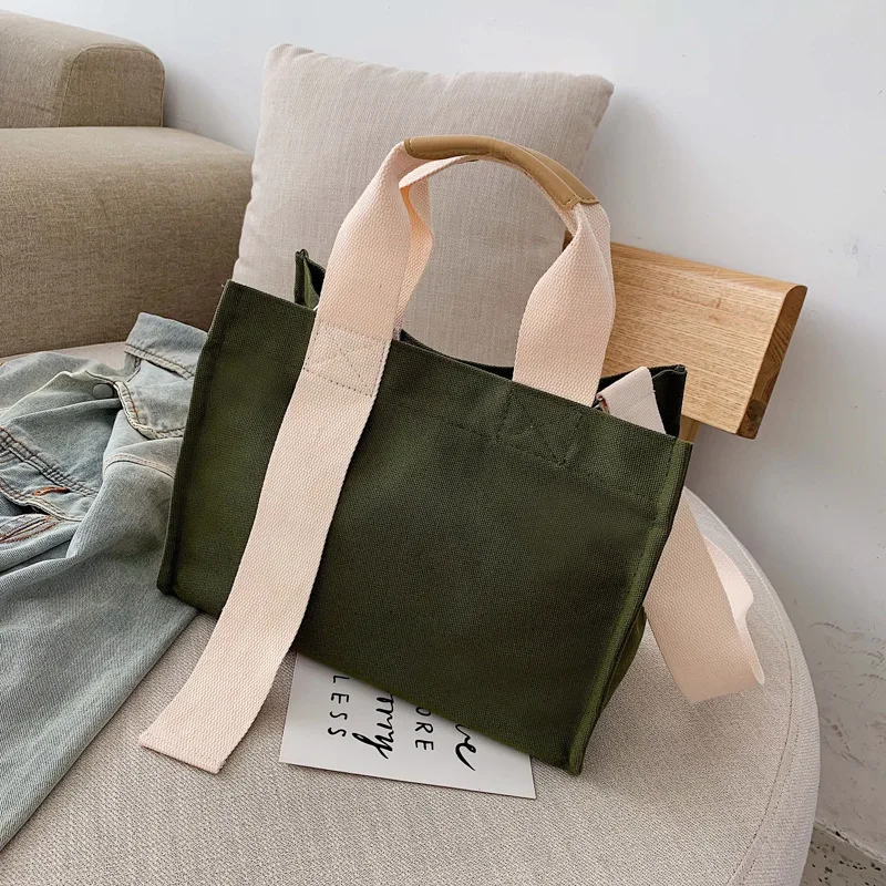 

Korean Style Simple Large-Capacity Canvas Shoulder Bags Daily Handbag Female Environmental Storage Reusable Foldable Totes Bags