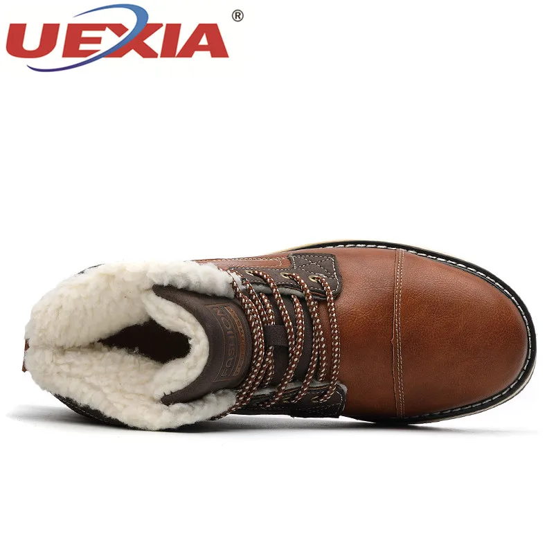 UEXIA Мужская зимняя обувь высокое качество зимние кожаные ботинки ручная работа