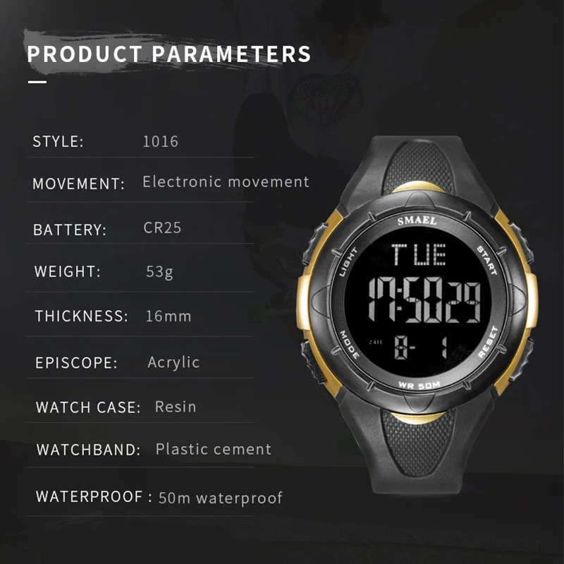 SMAEL часы мужские водонепроницаемые цифровые наручные модные LED будильник
