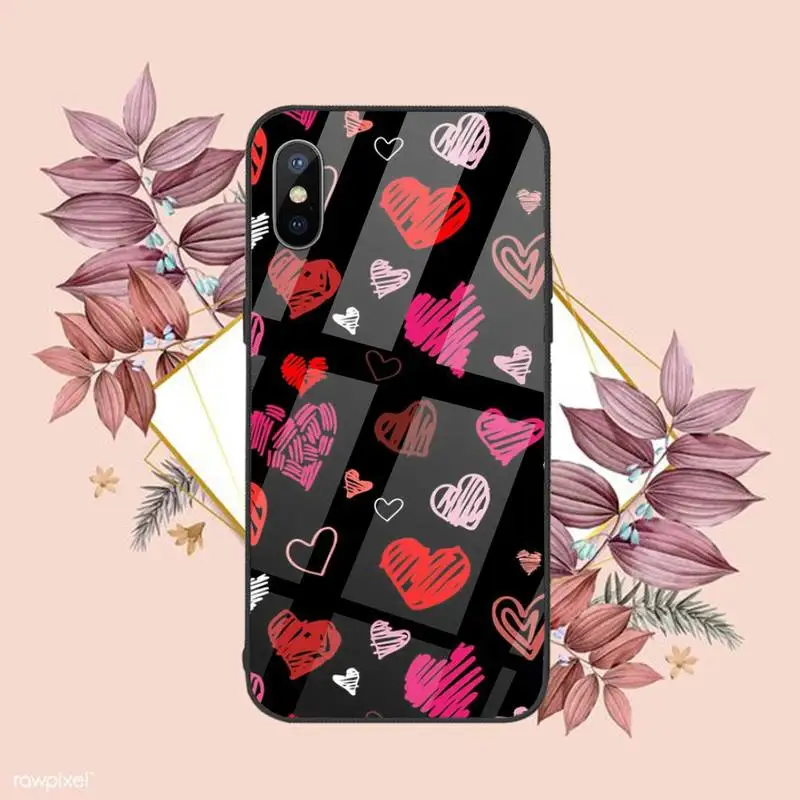 

Love Heart Phone Case Tempered glass For iphone 6 6S 7 8 plus X XS XR 11 12 mini PRO MAX