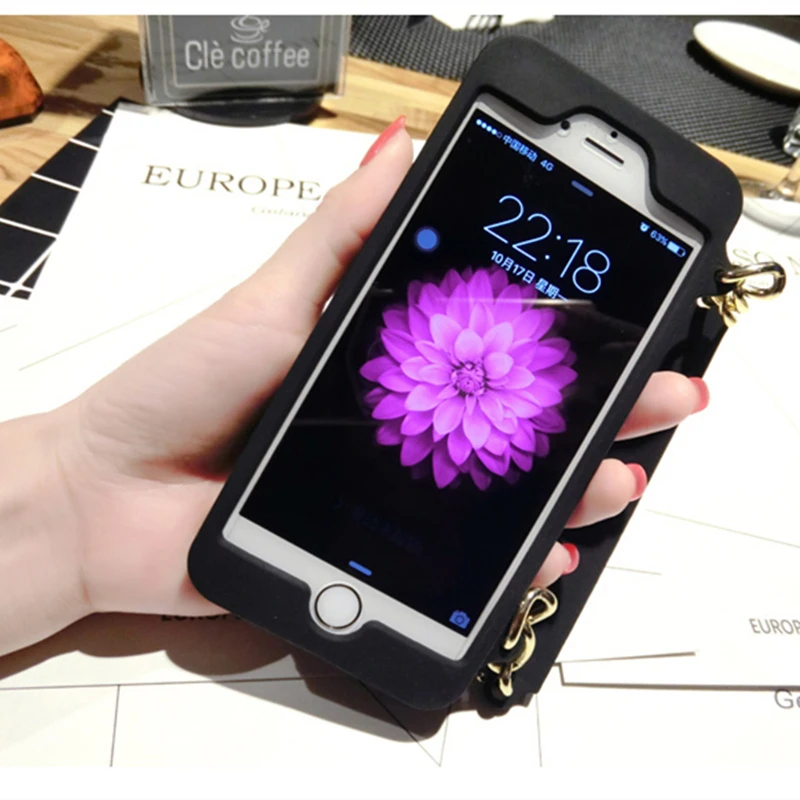 Чехол-кошелек для iPhone XS Max XR X 10 8 7 6s 6 Plus 11 Pro Max, мягкий силиконовый чехол с отделением для карт, сумочка, кошелек, чехол для телефона с длинной цепочкой