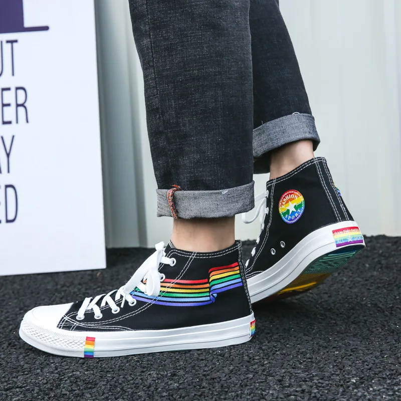

Fashion 2021 Vulcanized Shoes Sneakers New Rainbow Retro Canvas Shoes Flat Fashion Comfortable High Shoes Rainbow Shoes