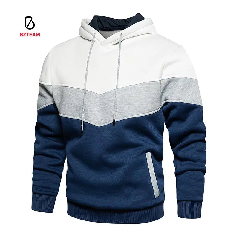 

BZTEAM Men's Patchwork Hooded Sweater Hoodie Clothing Casual Loose Fleece Warm Streetwear Men's Fashion Fall Winter Jacket