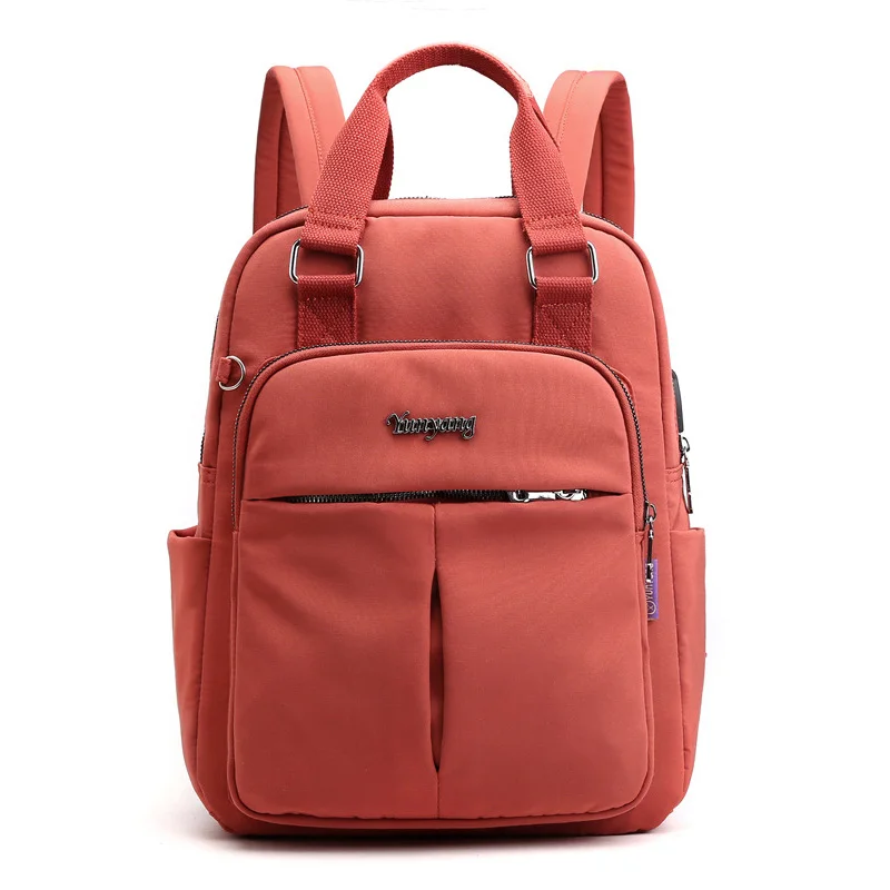 Orange backpack Вместительные женские рюкзаки от известного бренда с USB, одноцветные школьные сумки для подростков, модные женские рюкзаки с несколькими карманами - Цвет: Orange backpack