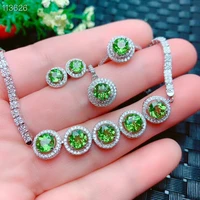 KJJEAXCMY fine jewelry 925 sterling silver natural Peridot earrings ring pendant bracelet luxury ladies suit support testing