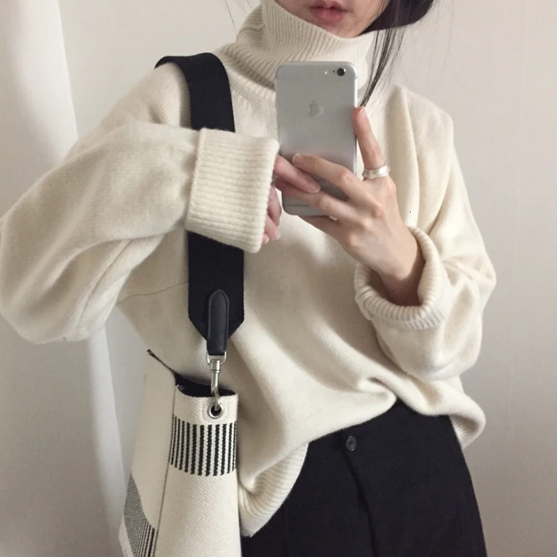 [EWQ] корейский стиль толстые теплые длинные тёмные рукав серый пуловеры вязаный